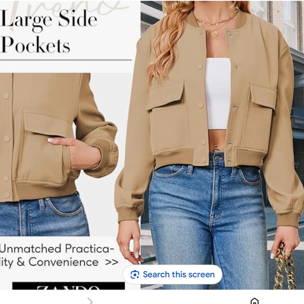 Women's Short Cropped Bomber Jacket with Pockets Snap Closure Casual Varsity